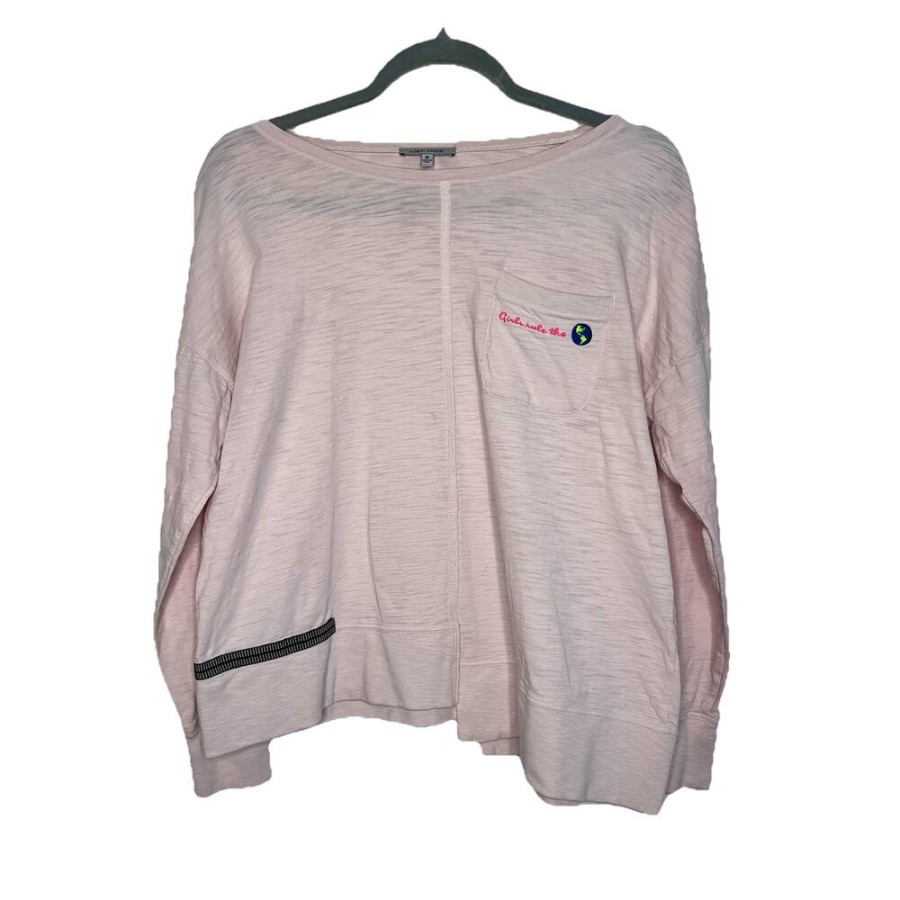 Lisa Todd Top Medium Pink Embroidered Girls Rule The World Luxury 100% Cotton O7